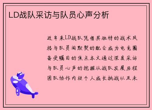 LD战队采访与队员心声分析