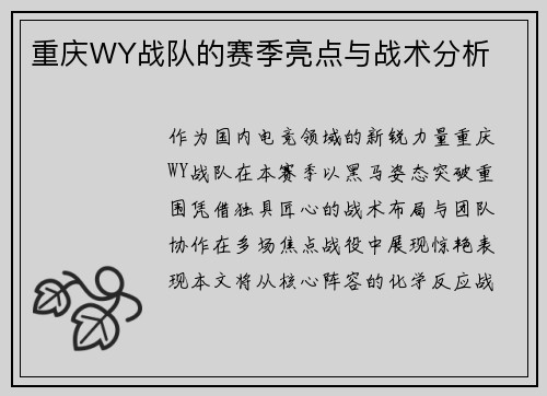 重庆WY战队的赛季亮点与战术分析